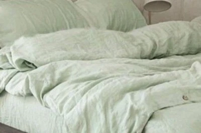 Mint. Green  Linen Bedding Set Queen Comforter Twin Full Queen King Duvet Set - Image 1 of 3