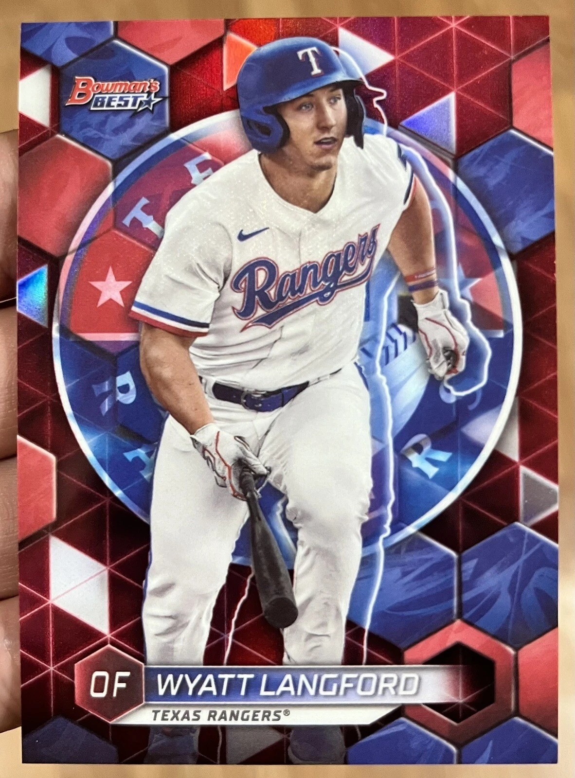 2023 Bowmans Best Wyatt Langford RC Red Refractor 04/10 #TP-30 RANGERS