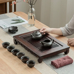 Tea Tray Drainage Water Storage Solid Wood Table Board Chinese Ceremony Natural - Picture 1 of 12