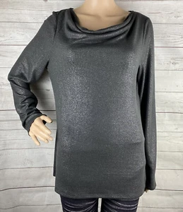White House Black Market Blouse Medium Pewter Gray Metallic Sparkle Drape Neck - Picture 1 of 12