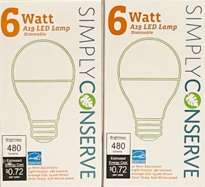 2 Simply Conserve 40-Watt Warm White A19 LEDs - 480 Lumens - NEW - Image 1 of 2