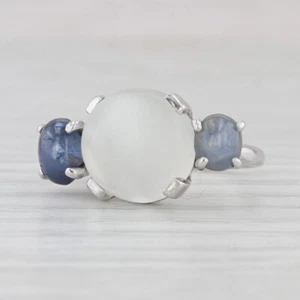 Vintage Piedra Luna Gris Estrella Azul Zafiro Anillo 14k Oro Blanco Talla 6.25 - Imagen 1 de 9