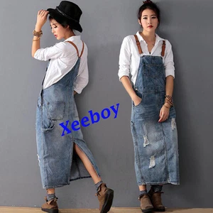 Mode Damen lässig locker gewaschen Denim Hosenträger Overall Jeans Overall Kleid - Bild 1 von 11