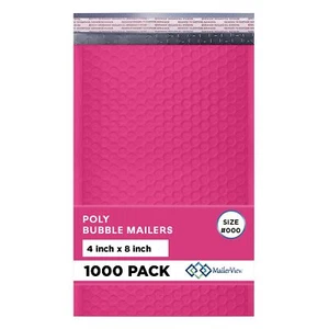 MAILERVIEW Petites enveloppes à bulles rose vif 4x8 pouces #000 | Poly bulle rembourrée épaisse - Photo 1/8