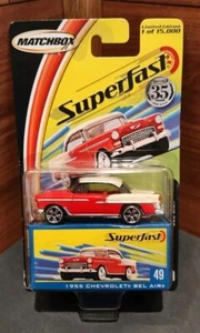NUOVO CON SCATOLA 2004 MATCHBOX SUPERFAST ROSSO 1955 CHEVROLET BEL AIR #49 EDIZIONE LIMITATA 1:64 - Foto 1 di 12