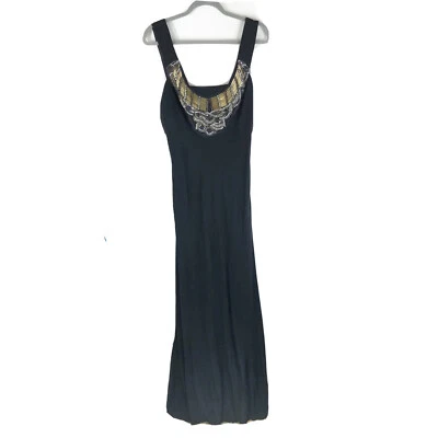 ABS Allen Schwartz Maxi Dress Formal Beaded Rhinestones Sleeveless Black M - Image 1 of 4