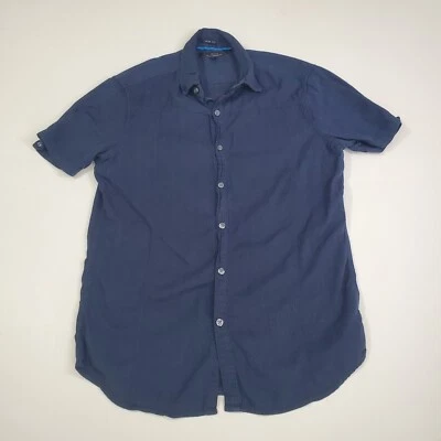 Camisa Mark Anthony Para Hombre Pequeña Calce Ajustado Azul Marino Abotonada Desescolada Muscular Foto 1 de 4