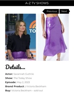 VICTORIA BECKHAM Sequin Purple Flared Midi Skirt NWT $980 Size 10 - Worn On Tv - Picture 1 of 14