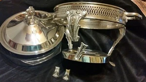 Damaged-Silver plated Pierced Gallery 2 qt. Round Food Warmer w lid-can u Sauder - Picture 1 of 12