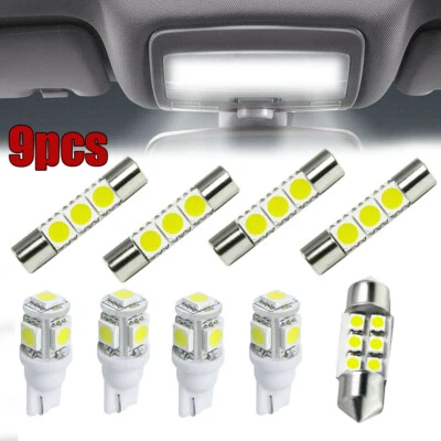 9pcs/set White LED Interior Lights Package Kit License Plate Light Map Dome Lamp - Image 1 of 4