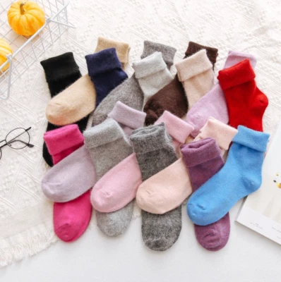 5 Pairs Women Wool Angora Casual Solid Boots Warm Thick Crew Colors Socks Winter - Image 1 of 4