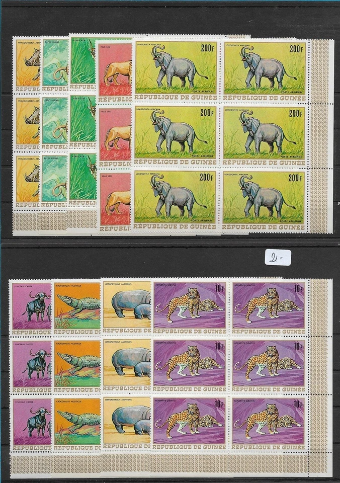 SMT, 1968, GUINEA: Animales africanos Mi nr 495/503 bloque de 6 y 3 hojas S/, MNH Foto 1 de 3