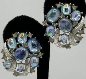 Pendientes de clip vintage corona trifari reflejo joyas de fantasía cabujón - Imagen 1 de 20