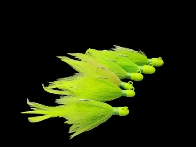 CARLITOS CUSTOM JIGS saltwater green bucktail jig, custom with feathers and flash 1/2oz up to 3oz
