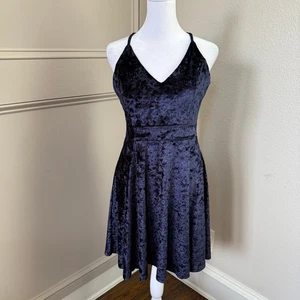R. Vivimos NWT Blue Crushed Velvet Strappy Fit & Flare Dress Size M 8/10 - Picture 1 of 5