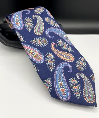 Corbata para hombre POLO by Ralph Lauren 100 % seda ~ azul marino ~ cachemir ~ ¡Hecha a mano en Italia! Foto 1 de 4