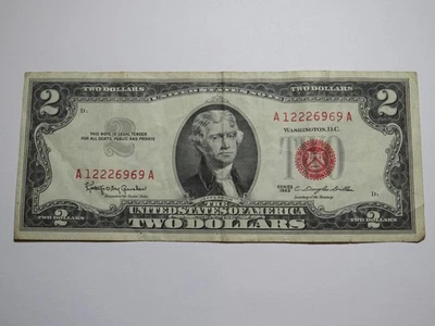 $2 1963 Red Seal Fancy Serial Number Legal Tender Currency Note Bank Bill VF - Image 1 of 2