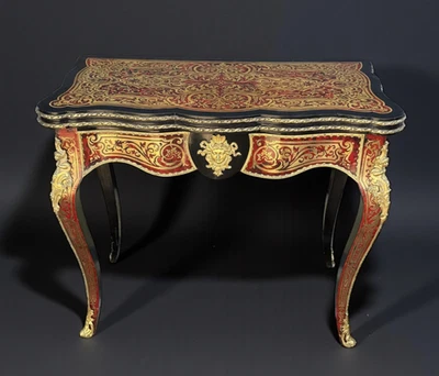 TABLE A JEUX  / CONSOLE EN MARQUETERIE BOULLE ORNÉ DE BRONZE DORÉ / NAPOLEON III - Photo 1/4