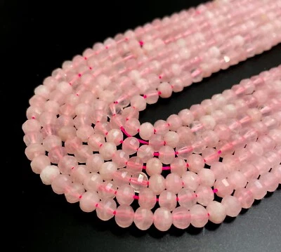 Natural Rose Quartz, Pink Rose Quartz Faceted Rondelle Gemstone Beads RDF44 - Image 1 of 4