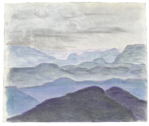 Purple Mountain Impressionist Landscape Pastels 13x11 inches