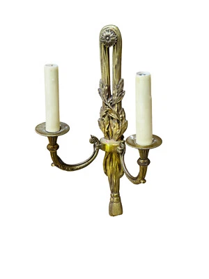 Pair of Vintage Gilt Bronze Sconces - Ribbon & Tassel Antique - Image 1 of 4