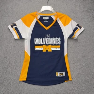 Michigan Wolverines Shirt Womens S Blue Yellow Majestic Section 101 Rhinestones - Picture 1 of 12