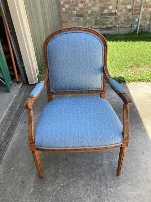 Two Louis XVI Blue Upholstery Matching Arm Chairs.  Nice. - Image 1 of 4
