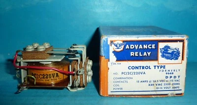 Advance Relay PC/2C/220VA DPDT 15A@26.5 or 220V Coil 2.5k Ohms NOS - Image 1 of 4