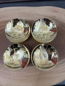 Japanische 24K gp Gold Tasse 4er Set Kranich Langlebigkeit und drei Ziegen - Bild 1 von 11