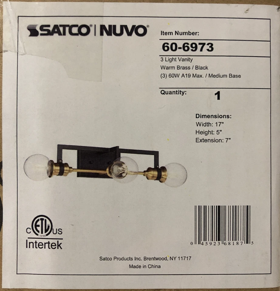 Luz de tocador de baño Nuvo Lighting 60/6973 intención latón cálido y negro Foto 1 de 1