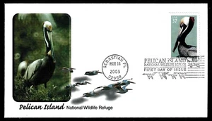 USA, SCOTT # 3774, FLEETWOOD FDC COVER OF 2003 PELICAN ISLAND, NATIONAL WILDLIFE - Picture 1 of 2