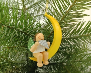 Christbaumengel - Engel mit Panflöte im Mond 650/70/27 Wendt & Kühn - Picture 1 of 1