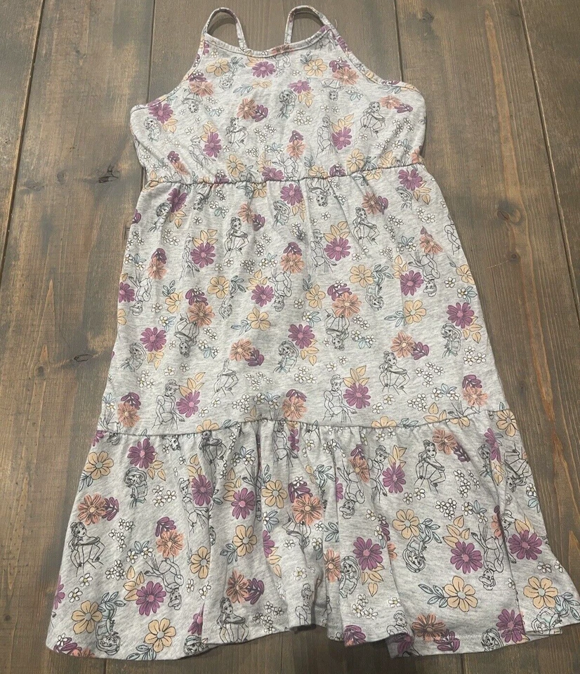 Disney Jumping Beans Girl’s Sleeveless Floral Princesses Pullover Gray Dress 10 - Image 1 of 4