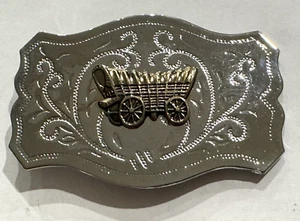 VINTAGE CONESTOGA GEDECKTER WESTERNWAGEN SILBERFARBENE GÜRTELSCHNALLE - Bild 1 von 3