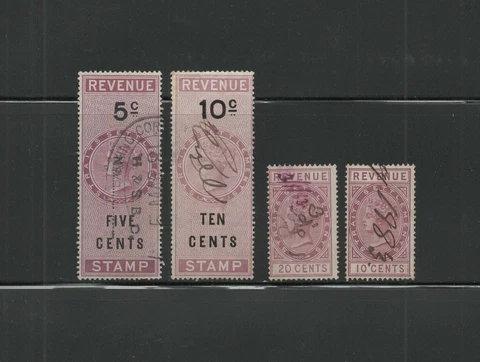 Stamps Straits Settlements, lot of 4 revenue stamps used Cover