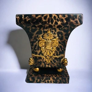 French Style Square Ceramic Cachepot Planter Leopard Print & Ornate Trim on Base - Picture 1 of 15