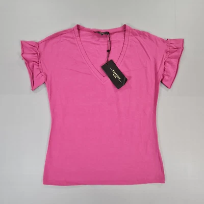 Weekend Max Mara Womens T Shirt Pink Large Cotton Stretch Top Bell Sleeves - Image 1 of 4