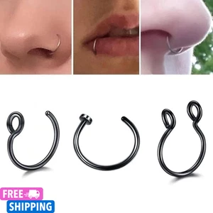 3P Stainless Steel Fake Nose Ring C Clip Fake Piercing Body Jewelry Non Piercing - Picture 1 of 4