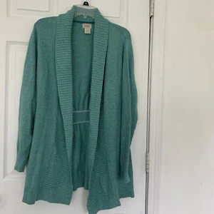 L.L. Bean Cardigan Womens Large Open Front Soft Cotton Sweater 272821 Teal Tunic - Picture 1 of 5