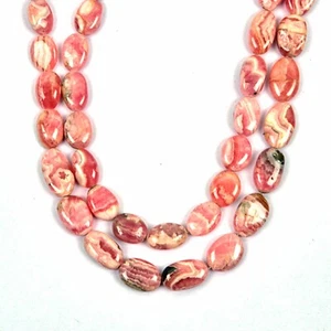 Natural Rhodochrosite Beads 8 Inch Stand 8X10-7X14 MM Beads Smooth Oval Shape - Picture 1 of 5