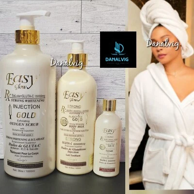 Easy Glow Gold Whitening Body Milk 500ml, Body Wash 1000ml, Serum 3 in 1 Pack - Image 1 of 2