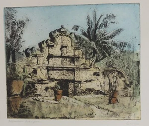 Marie Louise Poschacher, Java, Schlossruine, Farbradierung, Indonesien, um 1920 - Bild 1 von 10