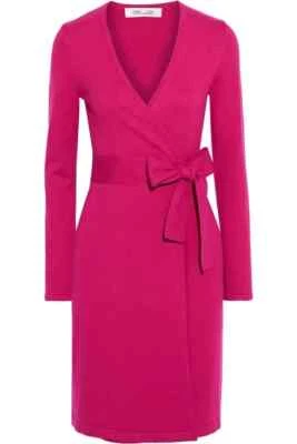 NWT Diane von Furstenberg New Linda in Magenta Pink Knit Sweater Wrap Dress L - Image 1 of 4