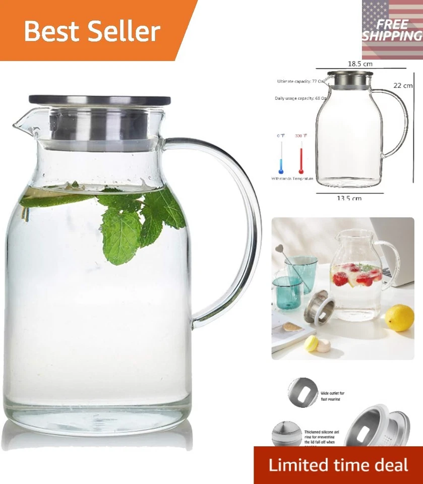 68 Ounces Glass Pitcher With Lid Water Jug for Hot/cold Ice Tea and Juice Dishes