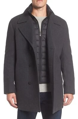 Marc New York 252668 Mens Herringbone Wool Blend Pea Coat Charcoal Size 2X-Large - Image 1 of 4