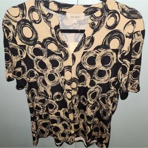 Top Diana Belle Nuevo con Etiquetas Manga Corta Cuello en V Negro Bronceado Diseño Círculo Elástico Grande - Imagen 1 de 7