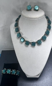 COLLANA/BRACCIALE/ORECCHINI VINTAGE CORO Tono Oro Kelly Verde Termoset c590 - Foto 1 di 9