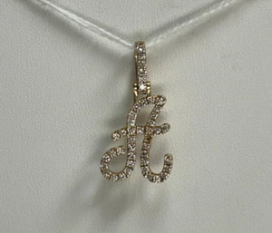 (MA6) 14k Yellow Gold Diamond Cursive Letter Initial "A" Pendant 3 Grams .50ct - Picture 1 of 11