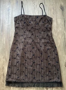 Y2K Vintage Nanette Lepore Brown Black Goth Lace Embroidered Mini Dress - Picture 1 of 12