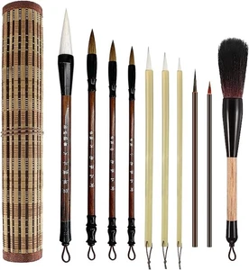 Juego de 10 brochas de caligrafía china cepillos de escritura premium con soporte enrollable - Imagen 1 de 7